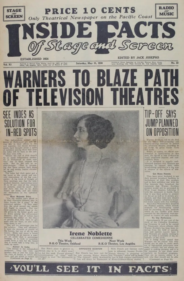 Front page, LA theatrical trade weekly, 1930